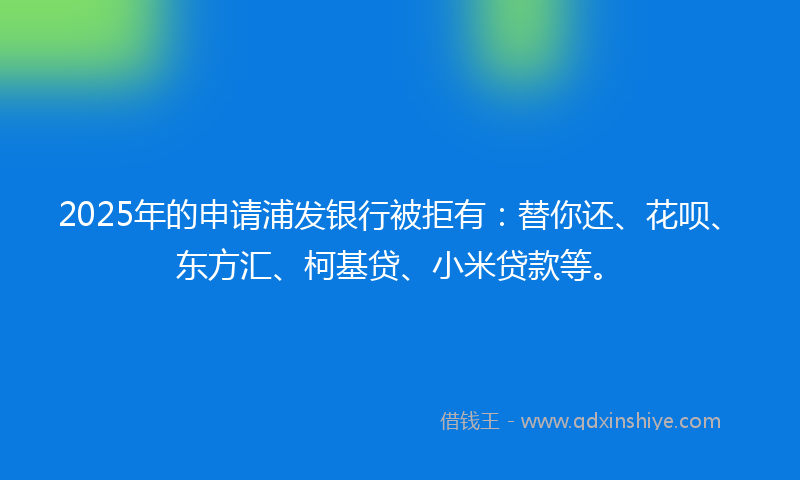 2025年的申请浦发银行被拒有：替你还、花呗、东方汇、柯基贷、小米贷款等。