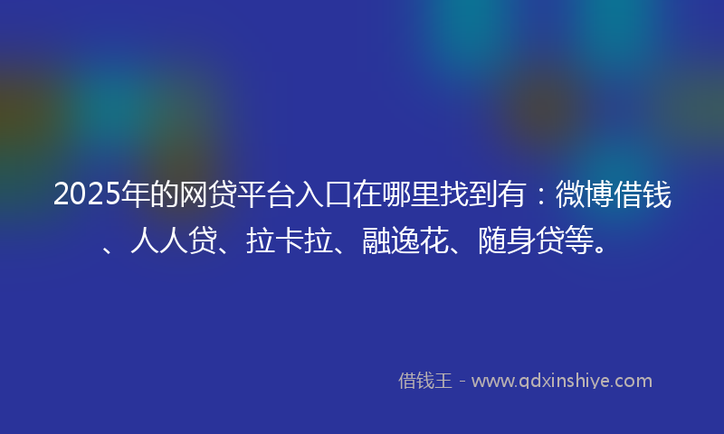 2025年的网贷平台入口在哪里找到有：微博借钱、人人贷、拉卡拉、融逸花、随身贷等。