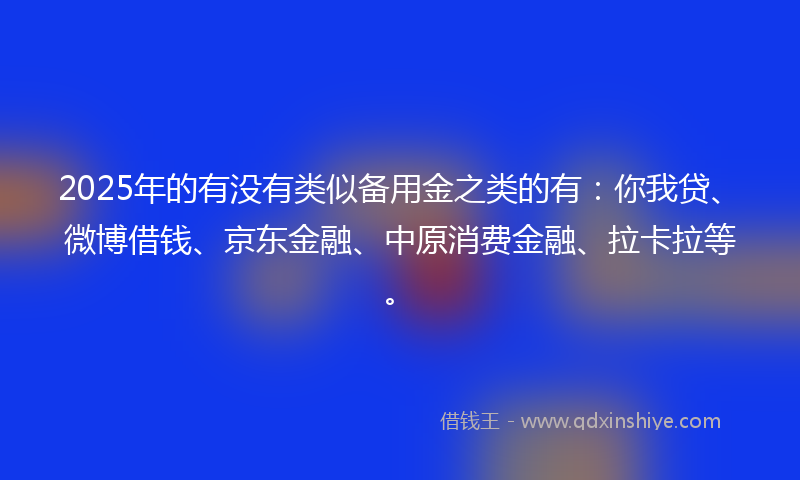 2025年的有没有类似备用金之类的有：你我贷、微博借钱、京东金融、中原消费金融、拉卡拉等。