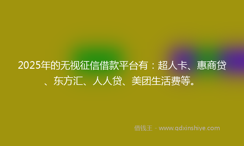 2025年的无视征信借款平台有：超人卡、惠商贷、东方汇、人人贷、美团生活费等。
