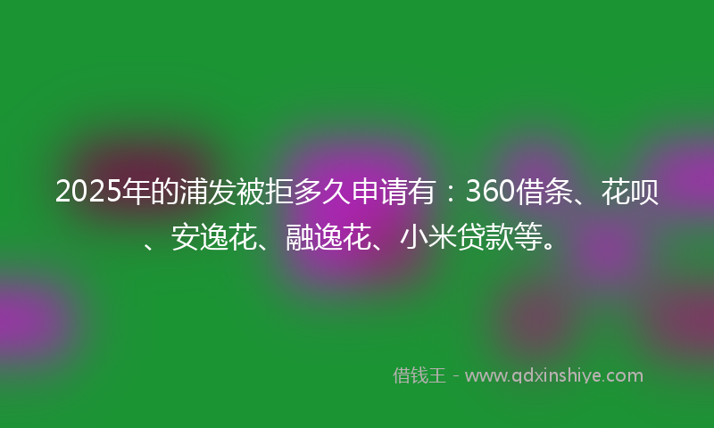 2025年的浦发被拒多久申请有：360借条、花呗、安逸花、融逸花、小米贷款等。