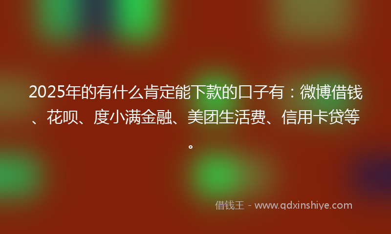 2025年的有什么肯定能下款的口子有：微博借钱、花呗、度小满金融、美团生活费、信用卡贷等。