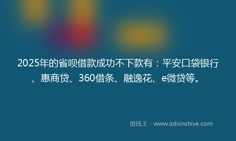 2025年的省呗借款成功不下款有：平安口袋银行、惠商贷、360借条、融逸花、e微贷等。