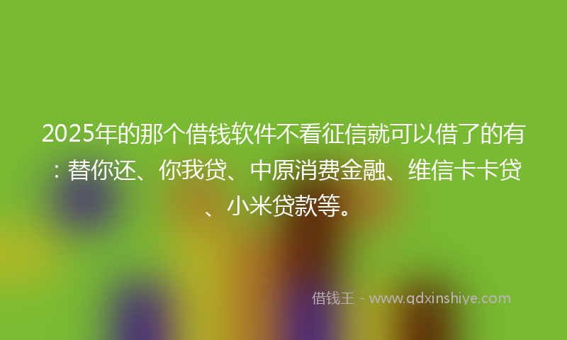 2025年的那个借钱软件不看征信就可以借了的有：替你还、你我贷、中原消费金融、维信卡卡贷、小米贷款等。