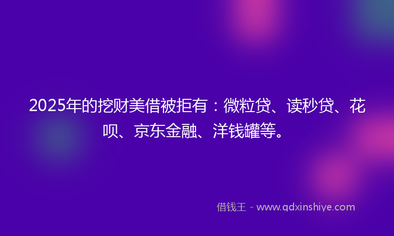 2025年的挖财美借被拒有：微粒贷、读秒贷、花呗、京东金融、洋钱罐等。