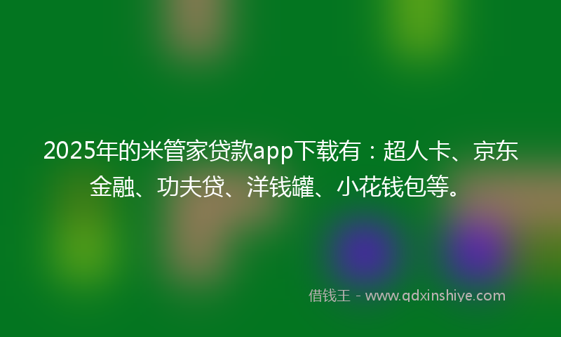 2025年的米管家贷款app下载有：超人卡、京东金融、功夫贷、洋钱罐、小花钱包等。