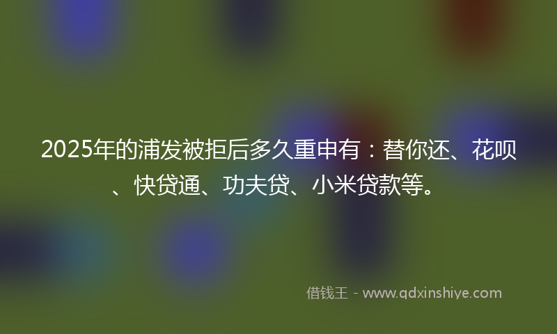 2025年的浦发被拒后多久重申有：替你还、花呗、快贷通、功夫贷、小米贷款等。
