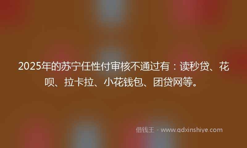2025年的苏宁任性付审核不通过有：读秒贷、花呗、拉卡拉、小花钱包、团贷网等。
