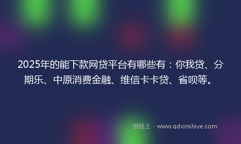 2025年的能下款网贷平台有哪些有：你我贷、分期乐、中原消费金融、维信卡卡贷、省呗等。