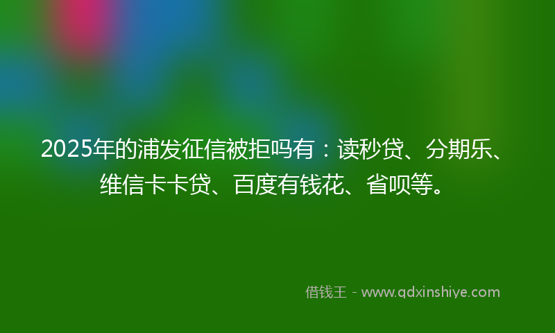 2025年的浦发征信被拒吗有：读秒贷、分期乐、维信卡卡贷、百度有钱花、省呗等。