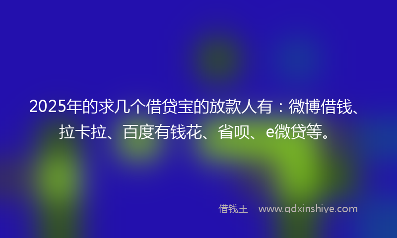 2025年的求几个借贷宝的放款人有：微博借钱、拉卡拉、百度有钱花、省呗、e微贷等。