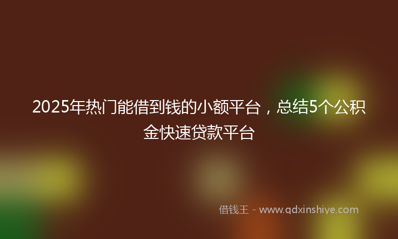 2025年热门能借到钱的小额平台，总结5个公积金快速贷款平台