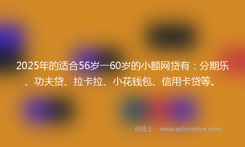 2025年的适合56岁一60岁的小额网贷有：分期乐、功夫贷、拉卡拉、小花钱包、信用卡贷等。