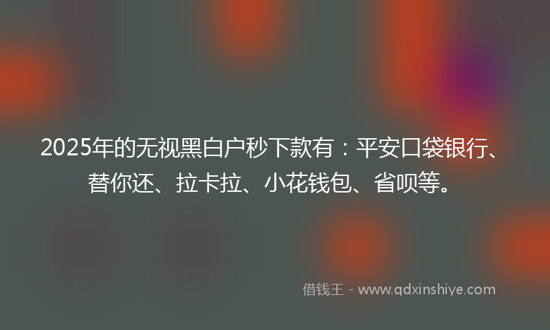 2025年的无视黑白户秒下款有：平安口袋银行、替你还、拉卡拉、小花钱包、省呗等。