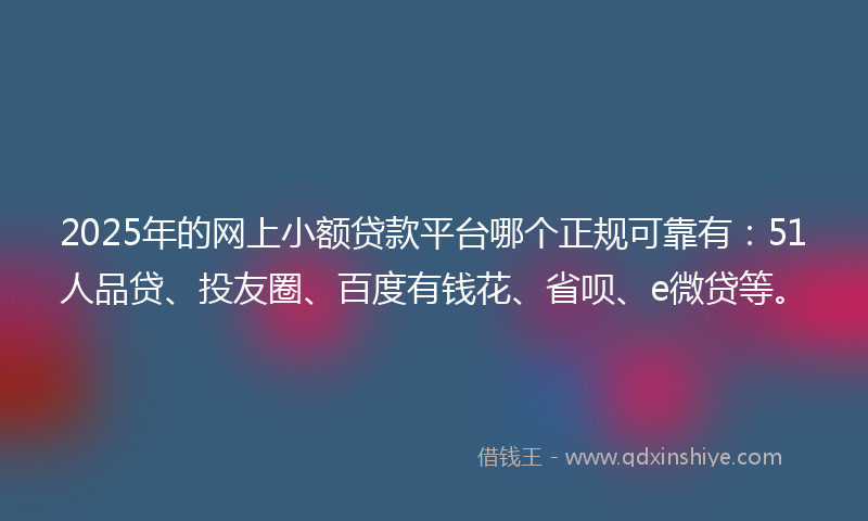 2025年的网上小额贷款平台哪个正规可靠有：51人品贷、投友圈、百度有钱花、省呗、e微贷等。