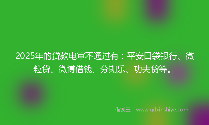 2025年的贷款电审不通过有：平安口袋银行、微粒贷、微博借钱、分期乐、功夫贷等。