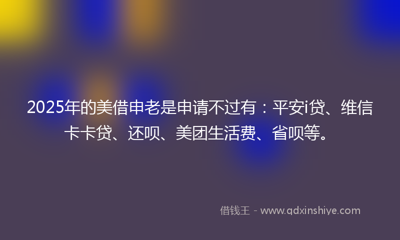 2025年的美借申老是申请不过有：平安i贷、维信卡卡贷、还呗、美团生活费、省呗等。