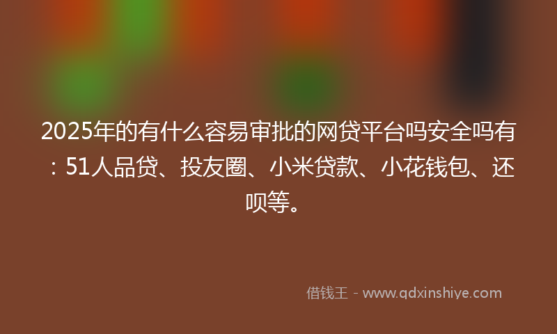 2025年的有什么容易审批的网贷平台吗安全吗有：51人品贷、投友圈、小米贷款、小花钱包、还呗等。