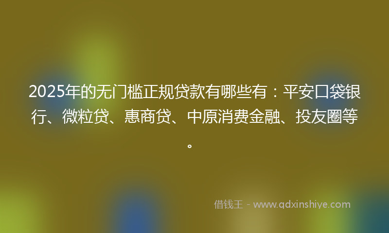 2025年的无门槛正规贷款有哪些有：平安口袋银行、微粒贷、惠商贷、中原消费金融、投友圈等。