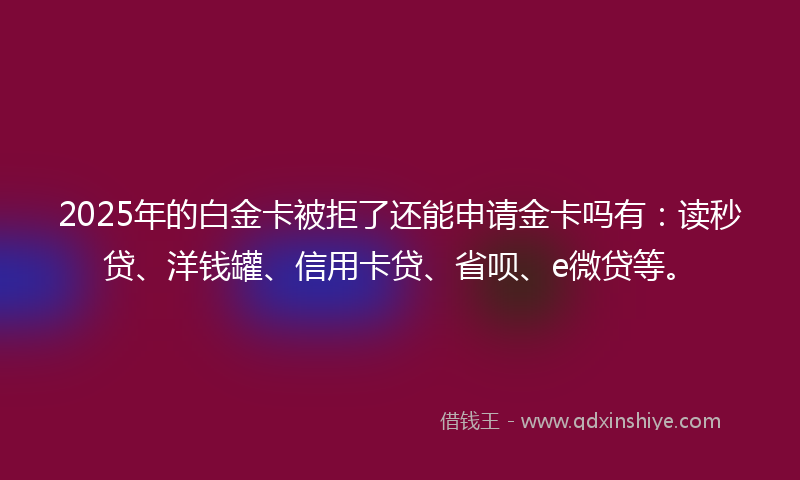 2025年的白金卡被拒了还能申请金卡吗有：读秒贷、洋钱罐、信用卡贷、省呗、e微贷等。