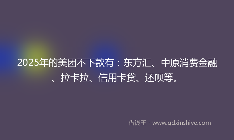 2025年的美团不下款有：东方汇、中原消费金融、拉卡拉、信用卡贷、还呗等。