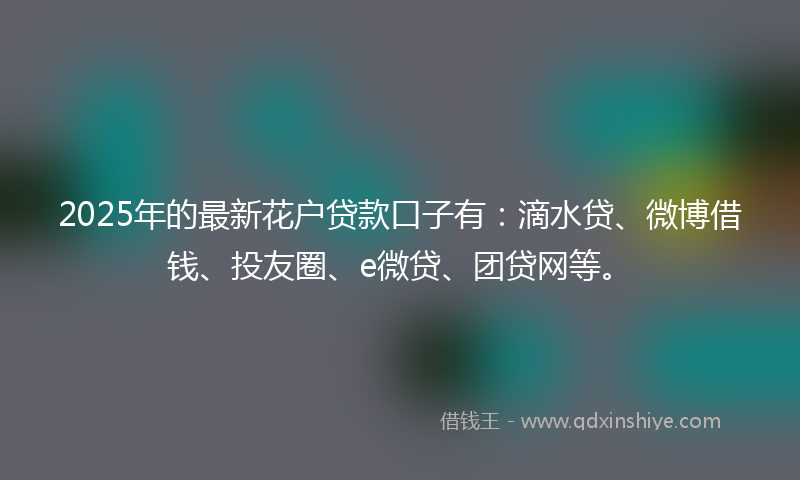 2025年的最新花户贷款口子有：滴水贷、微博借钱、投友圈、e微贷、团贷网等。