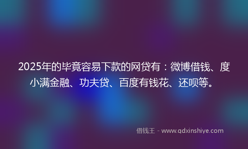 2025年的毕竟容易下款的网贷有：微博借钱、度小满金融、功夫贷、百度有钱花、还呗等。