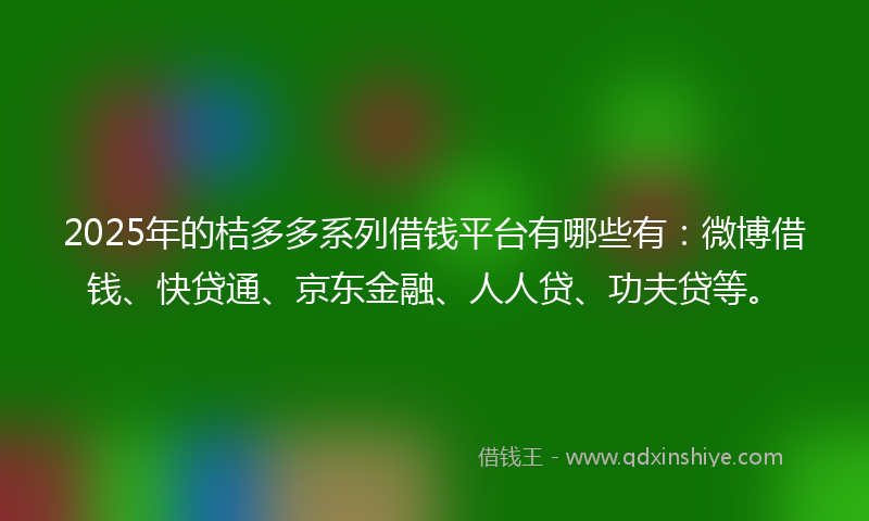 2025年的桔多多系列借钱平台有哪些有：微博借钱、快贷通、京东金融、人人贷、功夫贷等。