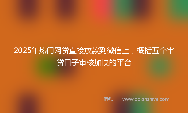 2025年热门网贷直接放款到微信上，概括五个审贷口子审核加快的平台