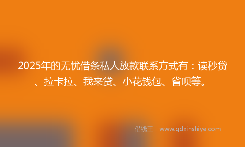2025年的无忧借条私人放款联系方式有：读秒贷、拉卡拉、我来贷、小花钱包、省呗等。