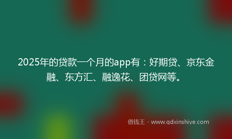 2025年的贷款一个月的app有：好期贷、京东金融、东方汇、融逸花、团贷网等。