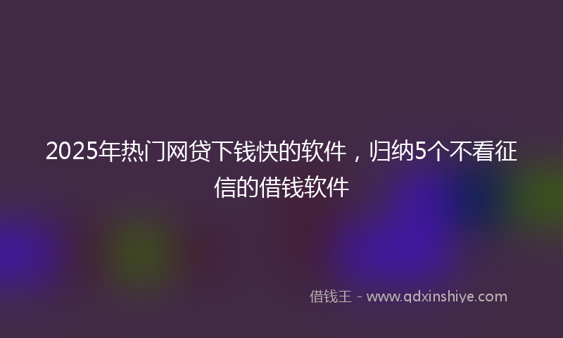 2025年热门网贷下钱快的软件，归纳5个不看征信的借钱软件