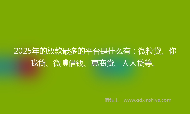 2025年的放款最多的平台是什么有：微粒贷、你我贷、微博借钱、惠商贷、人人贷等。