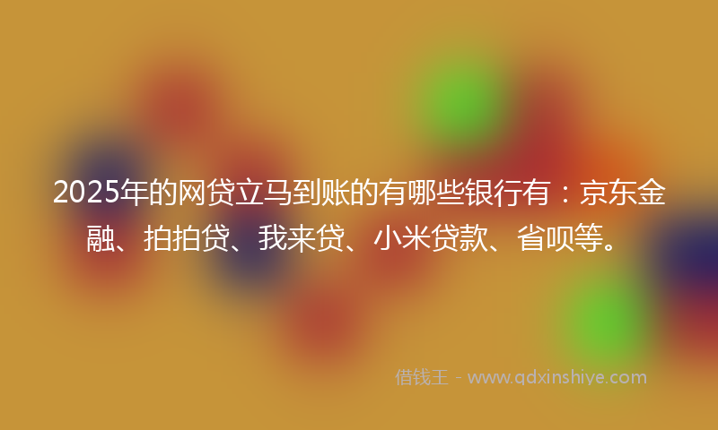 2025年的网贷立马到账的有哪些银行有：京东金融、拍拍贷、我来贷、小米贷款、省呗等。