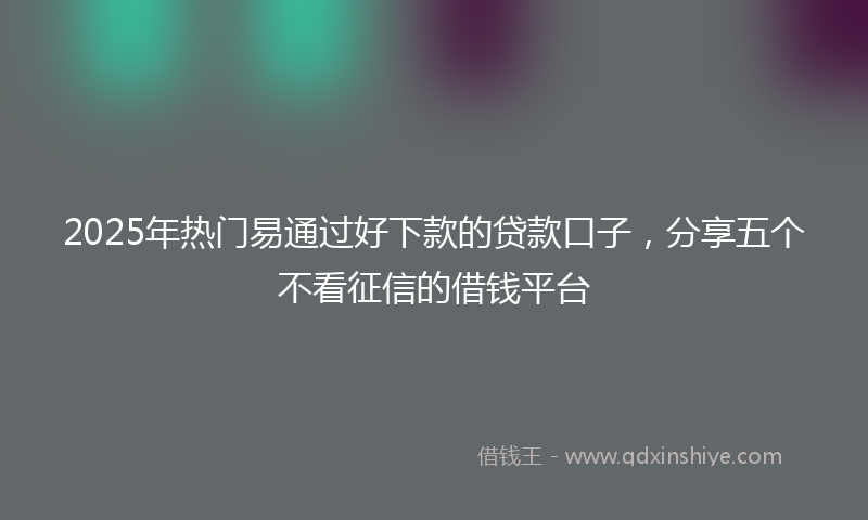 2025年热门易通过好下款的贷款口子，分享五个不看征信的借钱平台