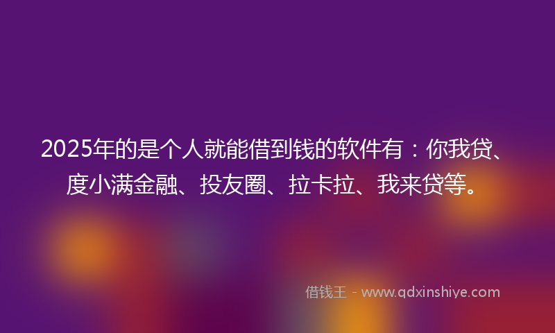 2025年的是个人就能借到钱的软件有：你我贷、度小满金融、投友圈、拉卡拉、我来贷等。