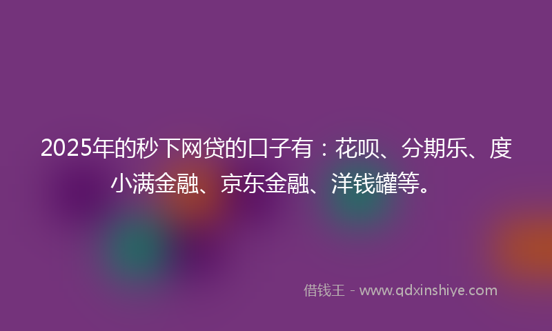 2025年的秒下网贷的口子有：花呗、分期乐、度小满金融、京东金融、洋钱罐等。