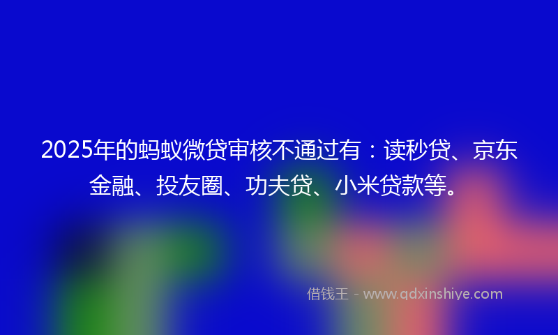 2025年的蚂蚁微贷审核不通过有：读秒贷、京东金融、投友圈、功夫贷、小米贷款等。