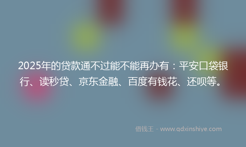 2025年的贷款通不过能不能再办有：平安口袋银行、读秒贷、京东金融、百度有钱花、还呗等。