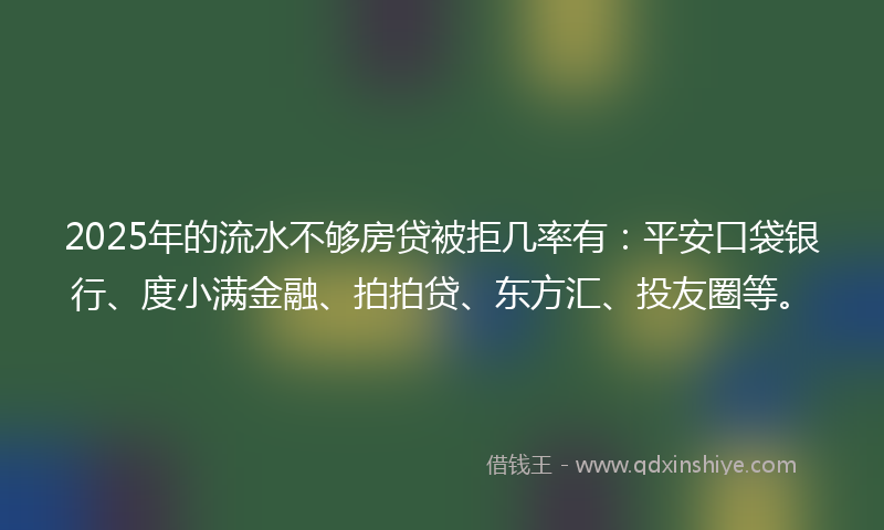 2025年的流水不够房贷被拒几率有：平安口袋银行、度小满金融、拍拍贷、东方汇、投友圈等。