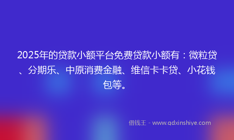 2025年的贷款小额平台免费贷款小额有：微粒贷、分期乐、中原消费金融、维信卡卡贷、小花钱包等。