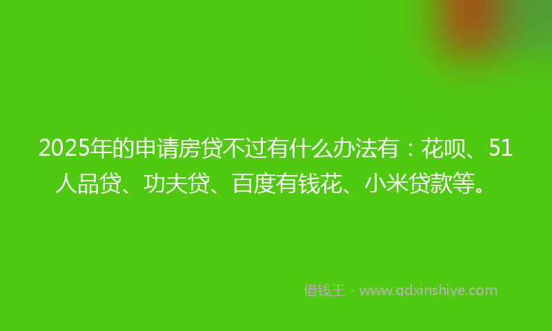2025年的申请房贷不过有什么办法有：花呗、51人品贷、功夫贷、百度有钱花、小米贷款等。