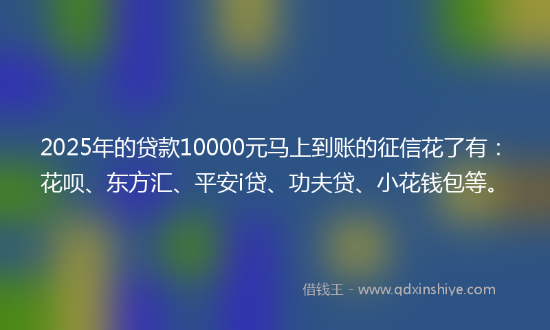 2025年的贷款10000元马上到账的征信花了有：花呗、东方汇、平安i贷、功夫贷、小花钱包等。