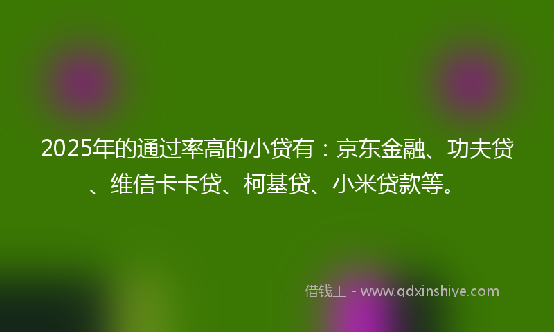 2025年的通过率高的小贷有：京东金融、功夫贷、维信卡卡贷、柯基贷、小米贷款等。