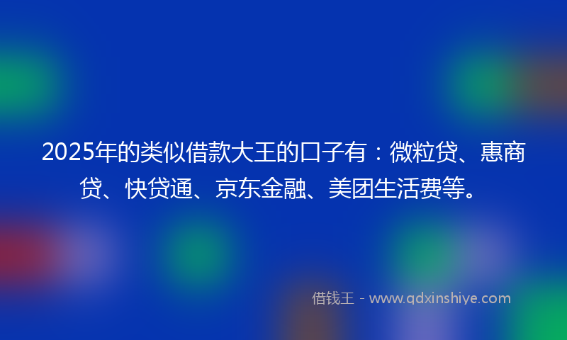 2025年的类似借款大王的口子有：微粒贷、惠商贷、快贷通、京东金融、美团生活费等。