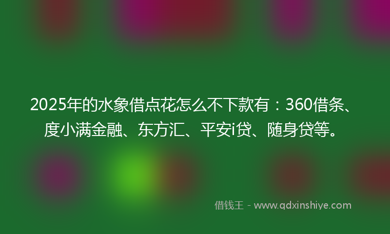 2025年的水象借点花怎么不下款有：360借条、度小满金融、东方汇、平安i贷、随身贷等。