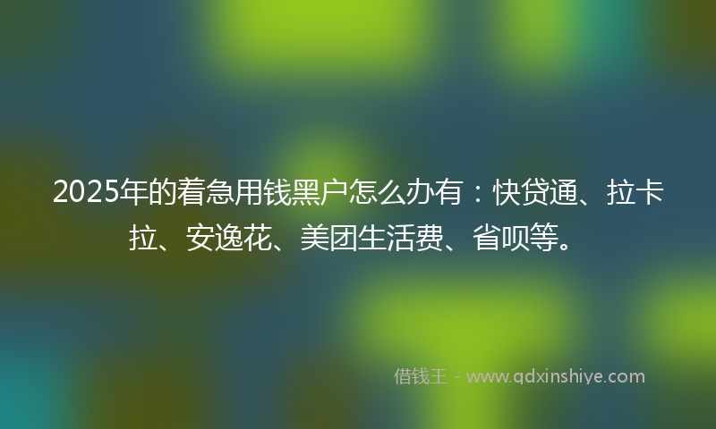2025年的着急用钱黑户怎么办有：快贷通、拉卡拉、安逸花、美团生活费、省呗等。