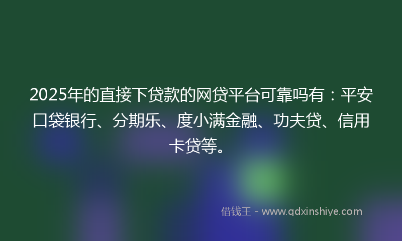 2025年的直接下贷款的网贷平台可靠吗有：平安口袋银行、分期乐、度小满金融、功夫贷、信用卡贷等。