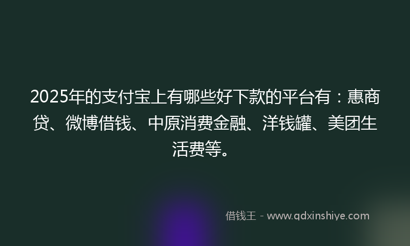 2025年的支付宝上有哪些好下款的平台有：惠商贷、微博借钱、中原消费金融、洋钱罐、美团生活费等。