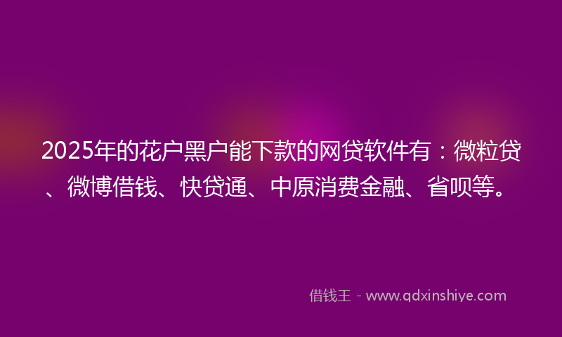 2025年的花户黑户能下款的网贷软件有：微粒贷、微博借钱、快贷通、中原消费金融、省呗等。